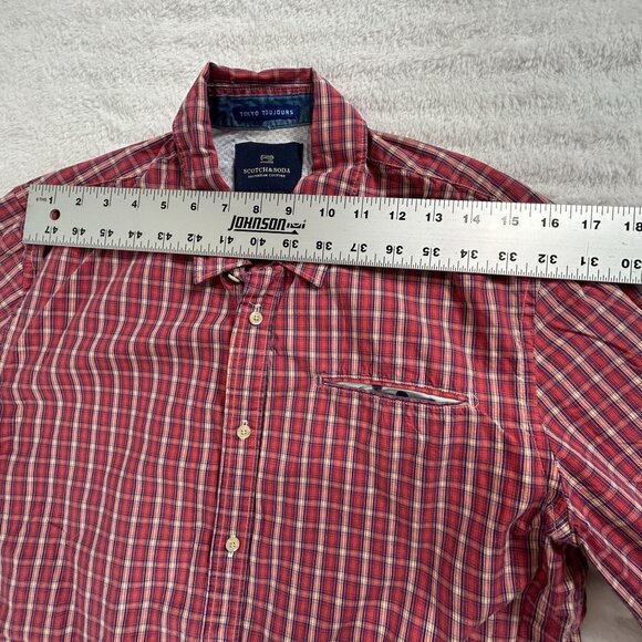Scotch & Soda Mens Red Plaid Tokyo Toujours Button-Up Long Sleeve Shirt Large - Picture 6 of 8
